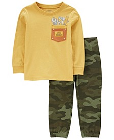 Toddler Boys Long Sleeve T-shirt and Camo Joggers, 2-Piece Set
