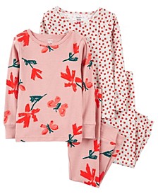 Toddler Girls Long Sleeve T-shirt and Pajama, 4-Piece Set