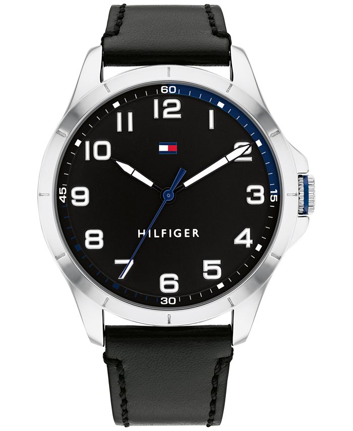 Tommy Hilfiger Men's Black Leather Strap Watch 44mm & All Watches - Jewelry & Watches - Macy's