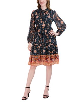 Robbie Bee - Petite Border-Print A-Line Dress