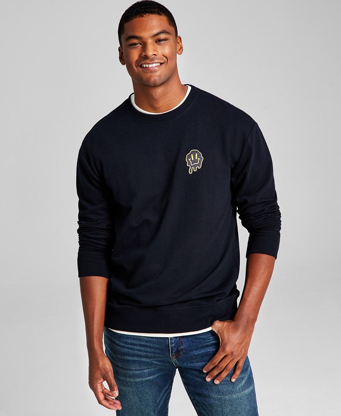 And Now This Men's Modern-Fit Smiley Face Patch Fleece Sweatshirt - Macy's