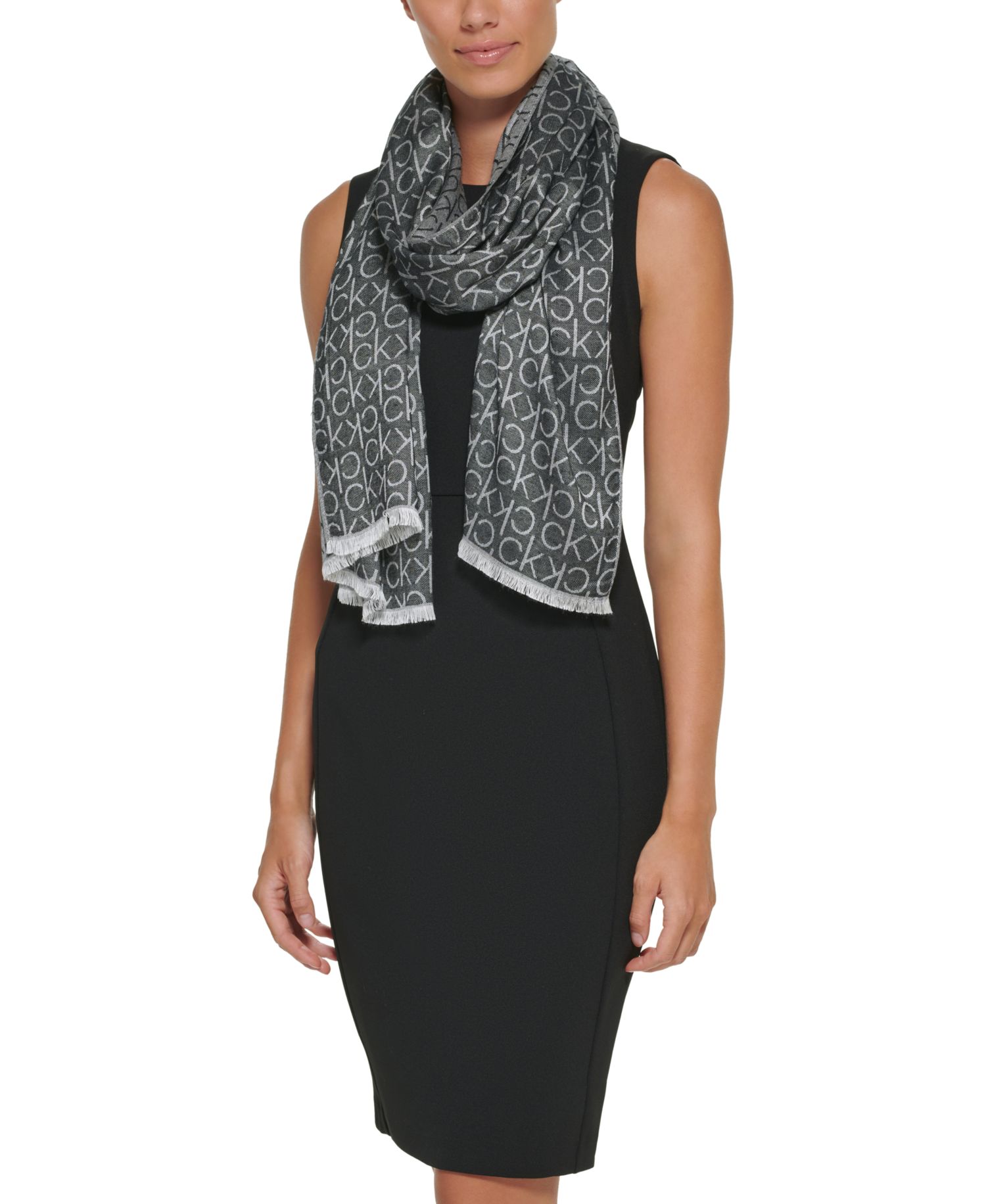 Monogram CK Logo-Print Pashmina Wrap Scarf