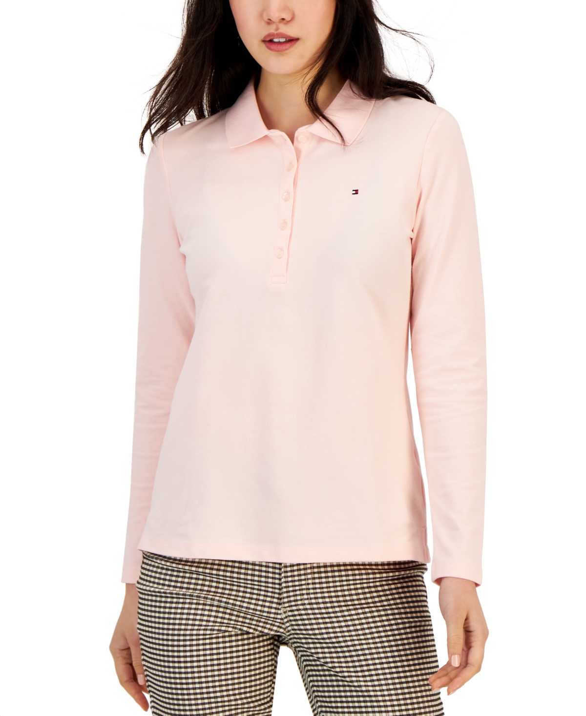 Shop Tommy Hilfiger Women's Logo Long-sleeve Polo Shirt In Ballerina Pink