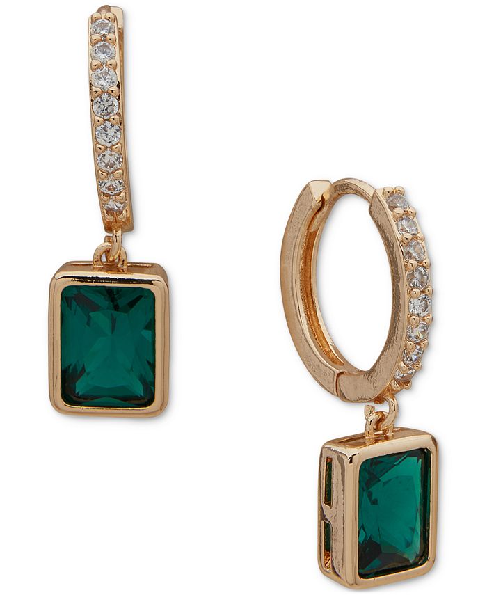Anne Klein Gold Tone Pav Crystal Square Drop Hoop Earrings Macy s