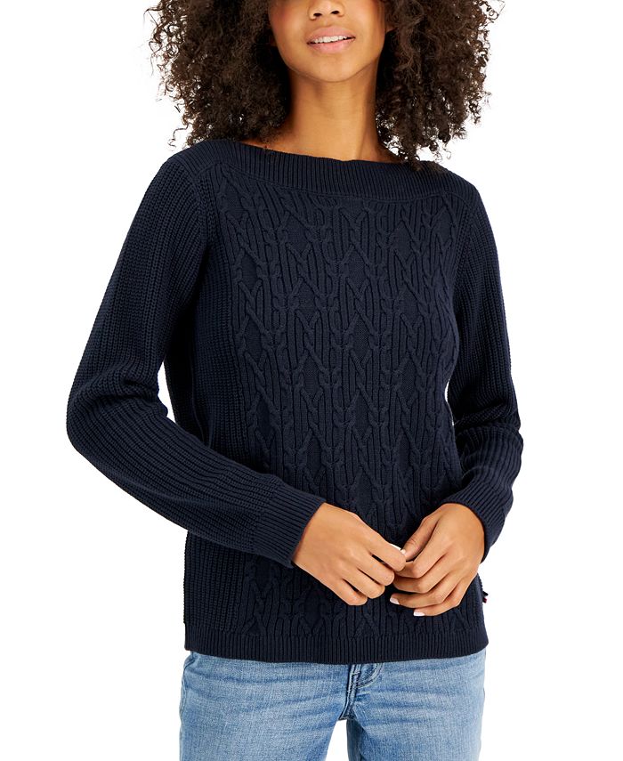 Overlevelse hellig Fjern Tommy Hilfiger Women's Boat-Neck Cable Knit Sweater - Macy's