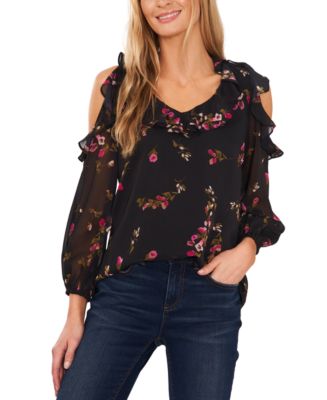 CeCe Women's Ruffle V Neck Top White Size S