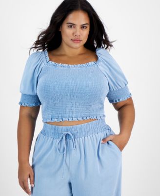 puff sleeve crop top plus size