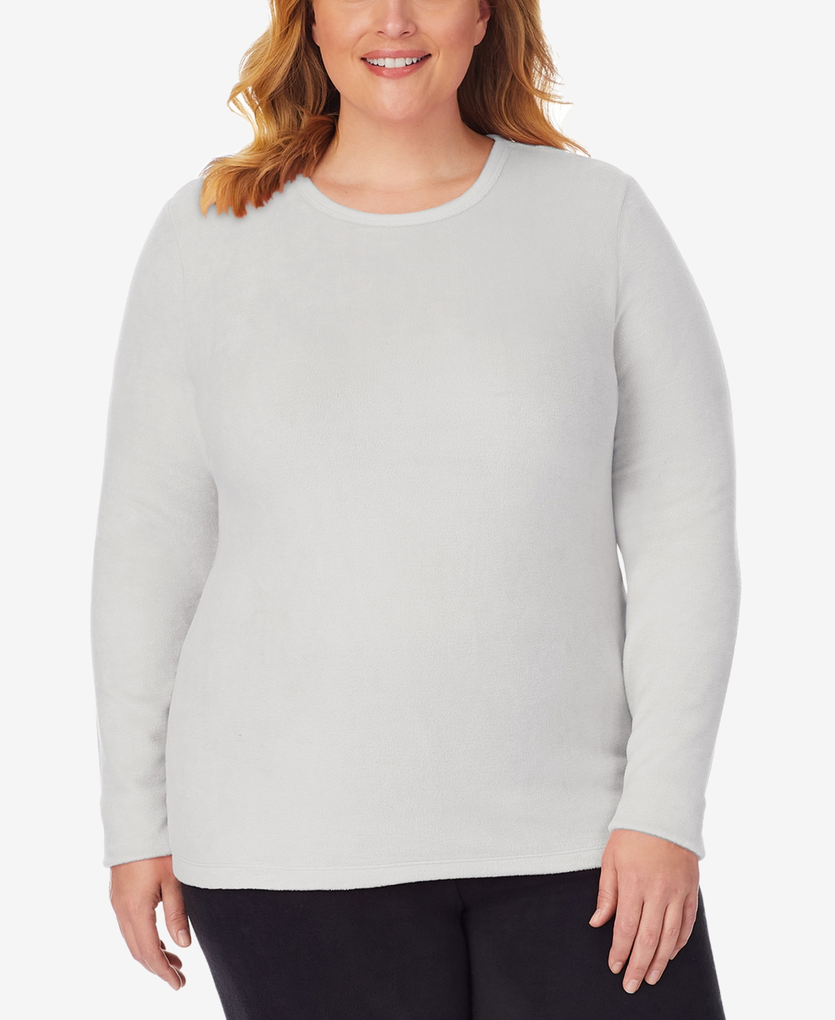 Plus Size Fleecewear With Stretch Long Sleeve Top - Light Grey Heather