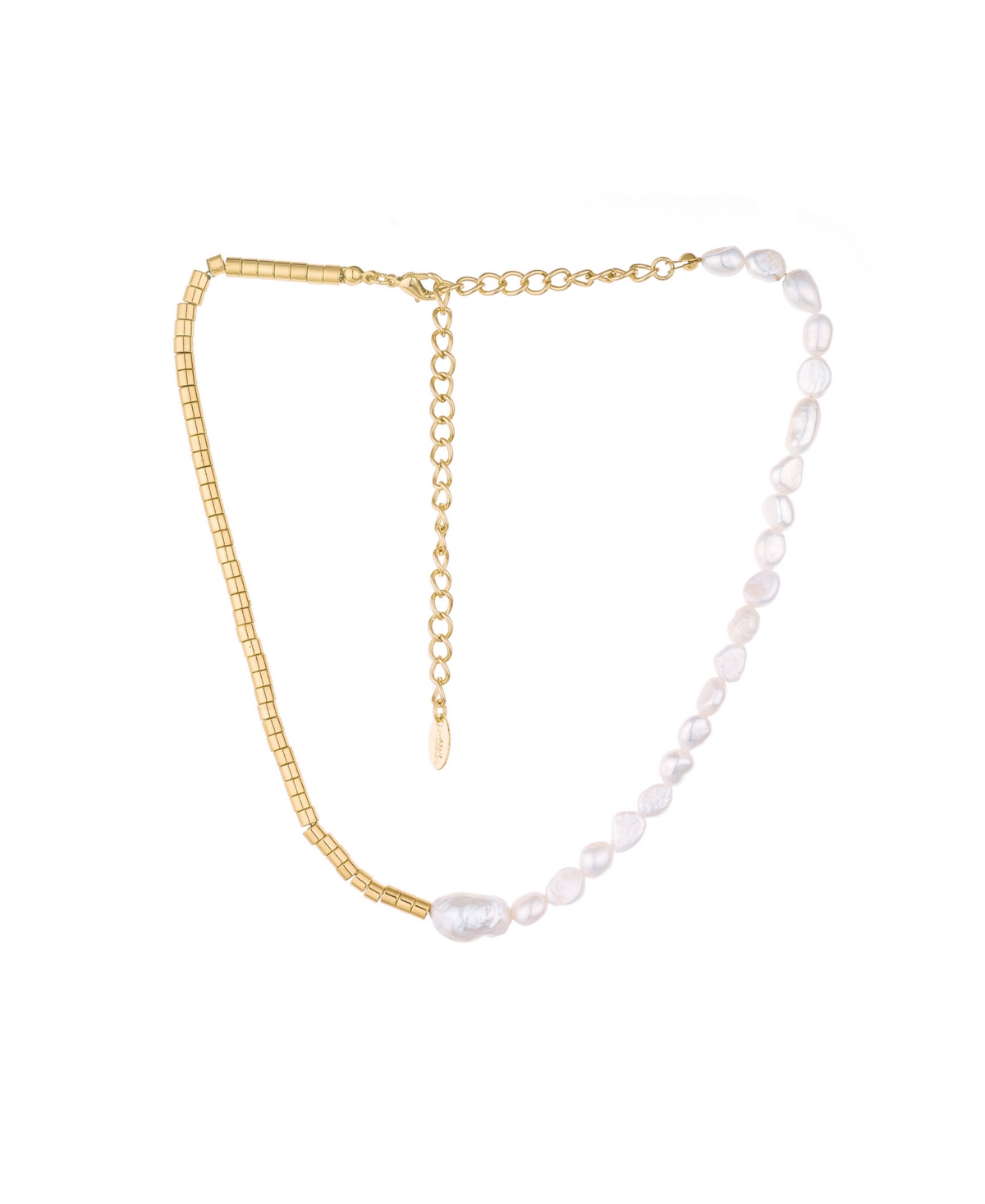 ETTIKA 18K GOLD-PLATED BEADED & CULTURED FRESHWATER PEARL ASYMMETRICAL NECKLACE, 15" + 5" EXTENDER