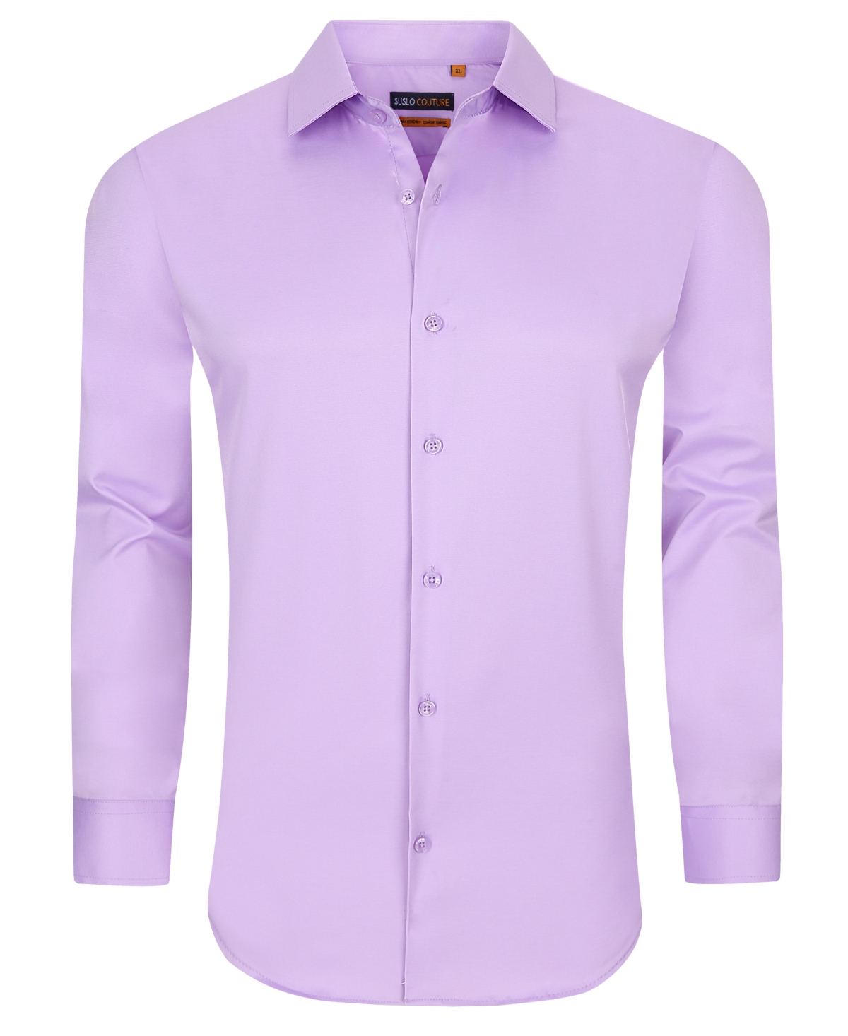 Men's Solid Slim Fit Wrinkle Free Stretch Long Sleeve Button Down Shirt - Light Purple