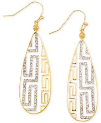 Simone I. Smith - White Crystal Greek Key Drop Earrings in 18k Gold over Sterling Silver