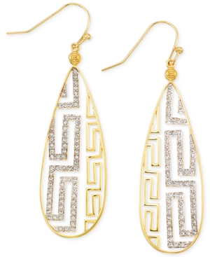 image of Simone I. Smith White Crystal Greek Key Drop Earrings in 18k Gold over Sterling Silver
