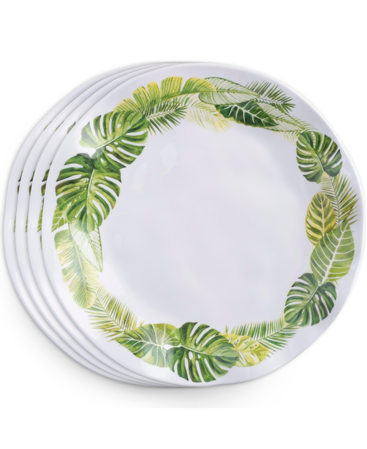 Melamine Palm 10.5" Dinner Plate Set/4 - White, Green
