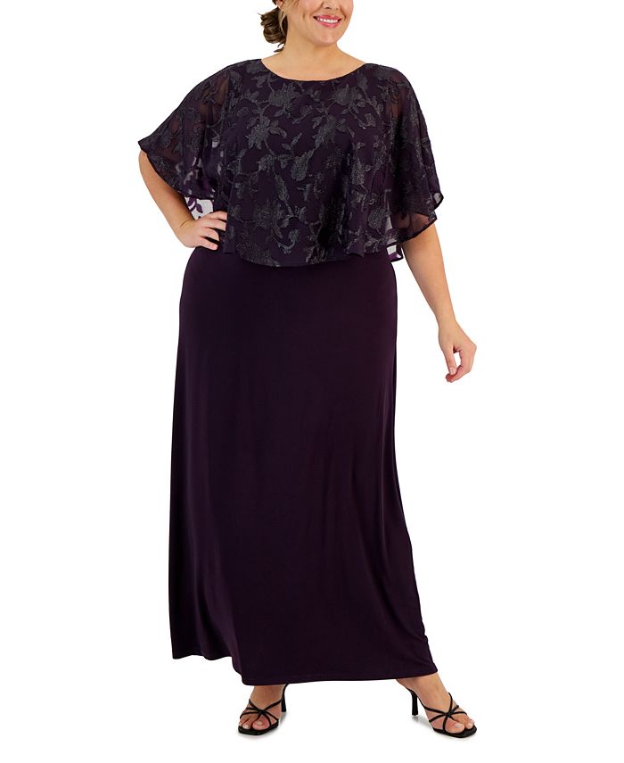 Connected Plus Size Jersey Cape Overlay Gown Macy s