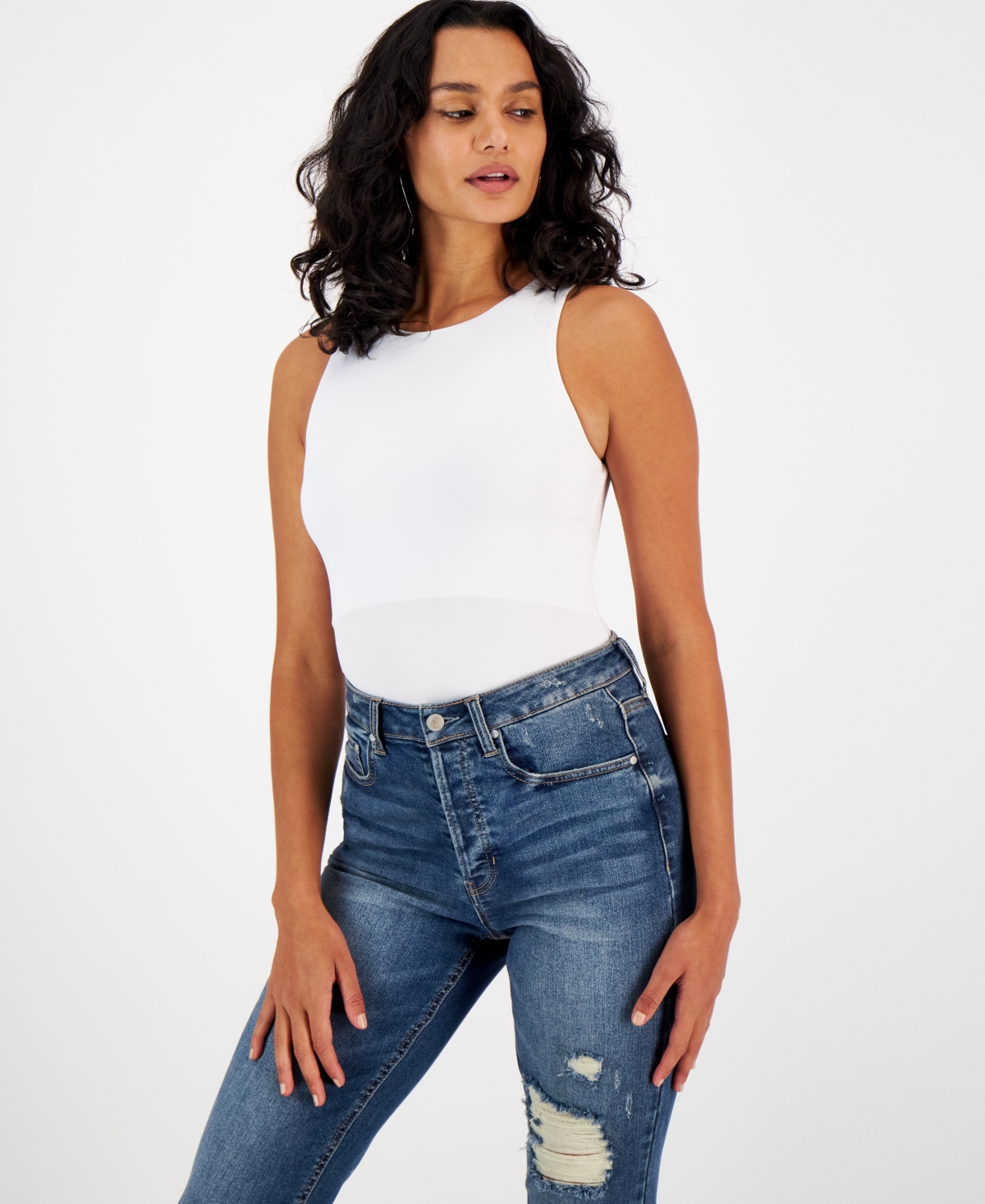 And Now This Women's Sleeveless Front-lined High Neck Bodysuit In White