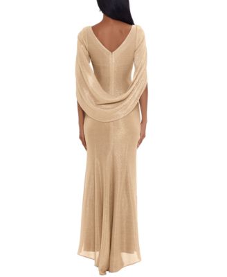 Petite Metallic Cape Gown