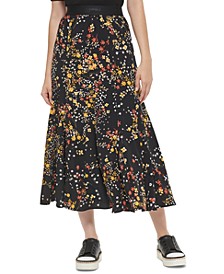 Women's Floral Handkerchief-Hem Midi Skirt
