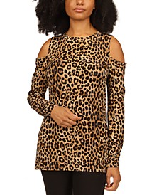Women's Cheetah-Print Cold-Shoulder Top