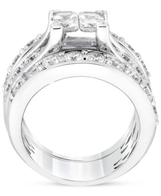 Diamond Princess & Round 3-Pc Bridal Set (4 ct. t.w.) in 14k White Gold