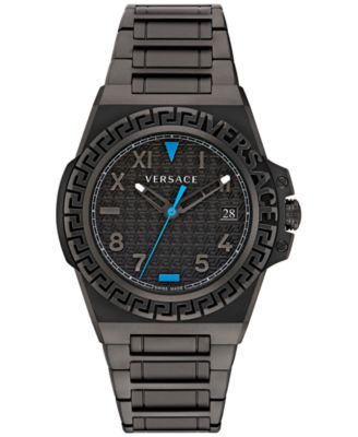 Versace - Men's Swiss Greca Reaction Black-Tone Stainless Steel Bracelet Watch 44mm
