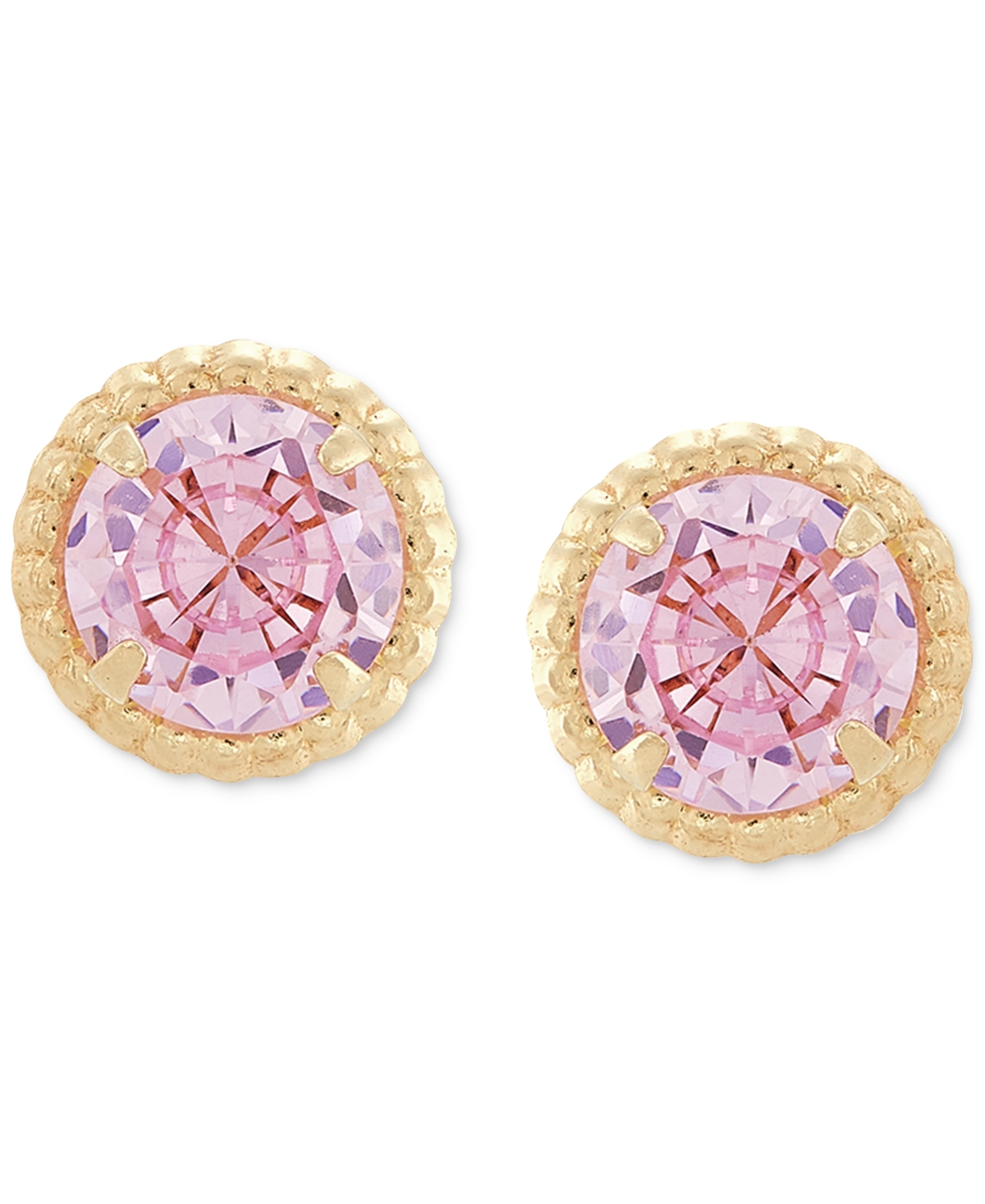 Shop Macy's Children's Cubic Zirconia Screw Back Stud Earrings In 14k Gold In Pink