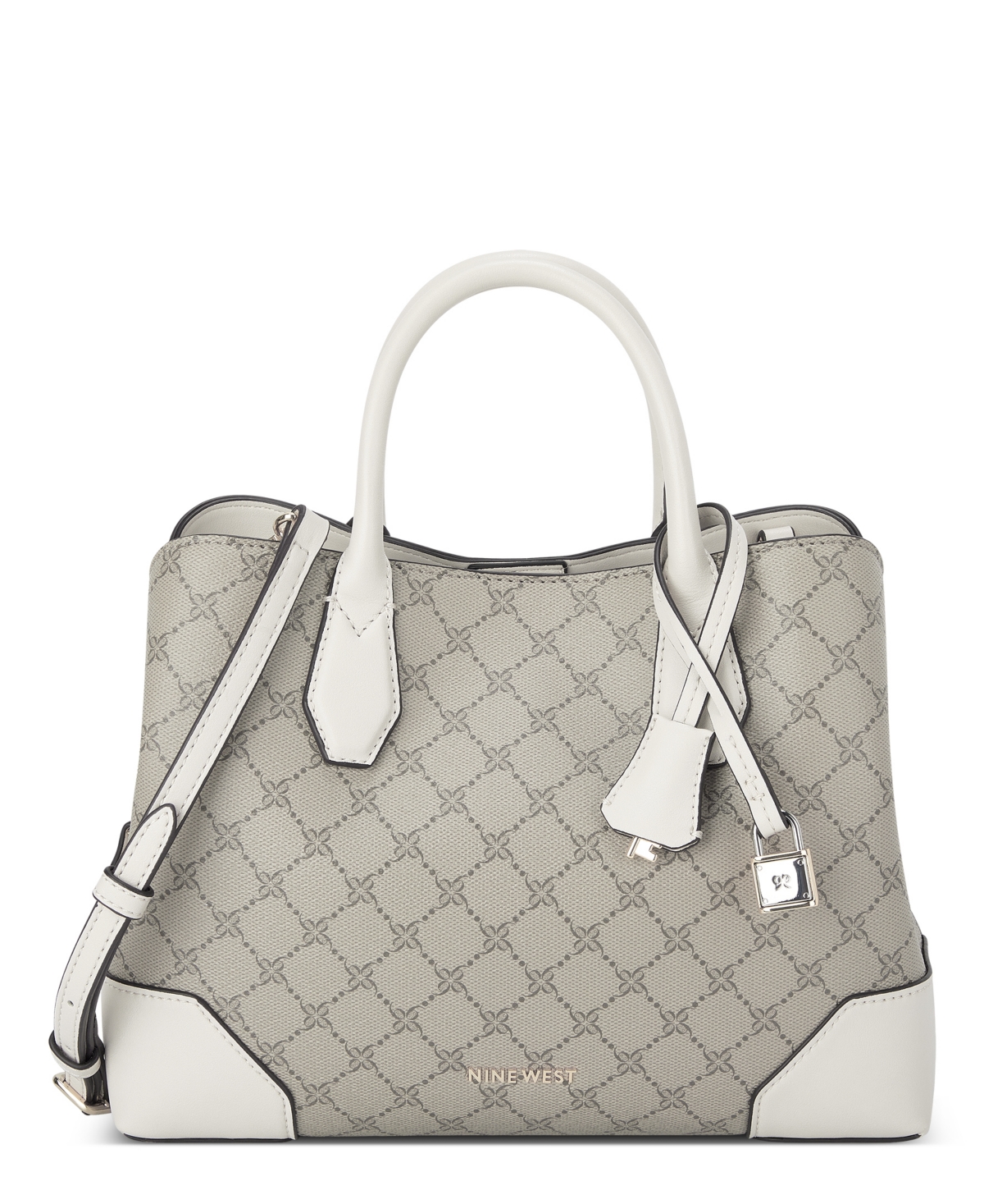 Brooklyn 3 compartment Satchel Hand Bag - Beige Logo, Milk