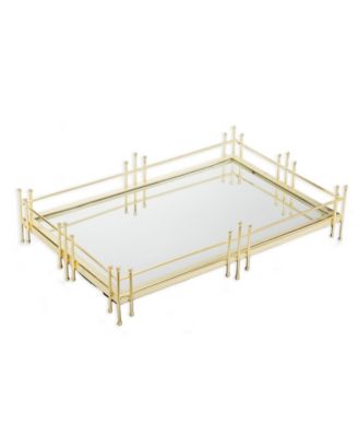 Oblong Mirror Tray with Symmetrical Design