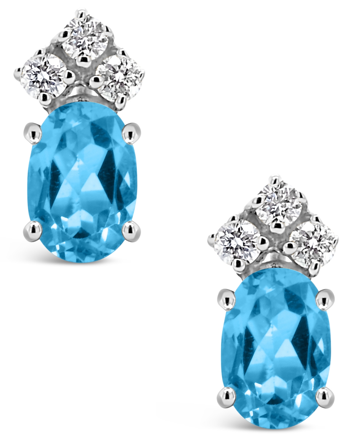 Blue Topaz (1-1/6 ct.t.w) and Diamond (1/8 ct.t.w) Stud Earrings in 14K- White Gold