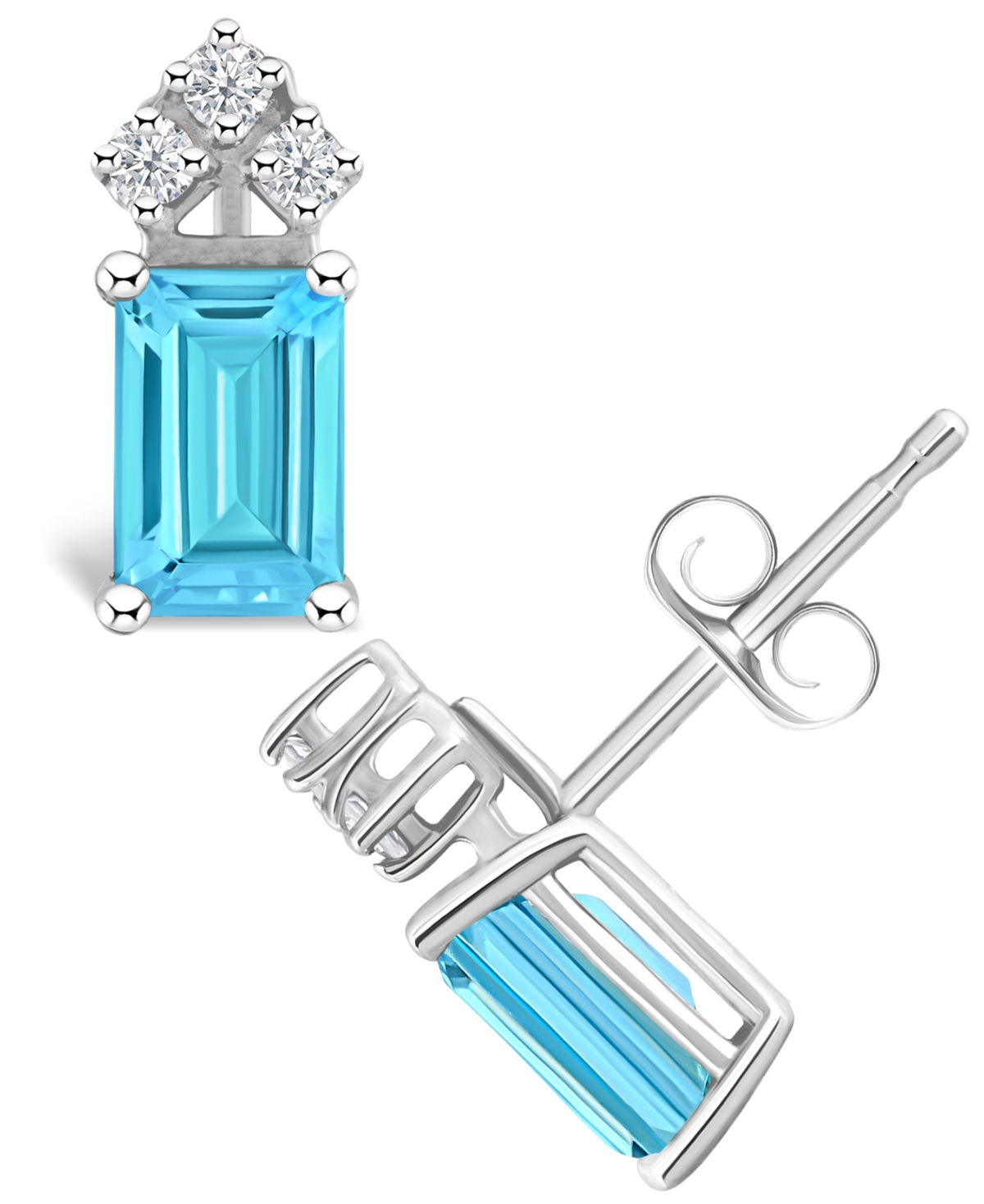 Blue Topaz (1-3/8 ct. t.w.) and Diamond (1/8 ct. t.w.) Stud Earrings in 14K Yellow Gold or 14K- White Gold