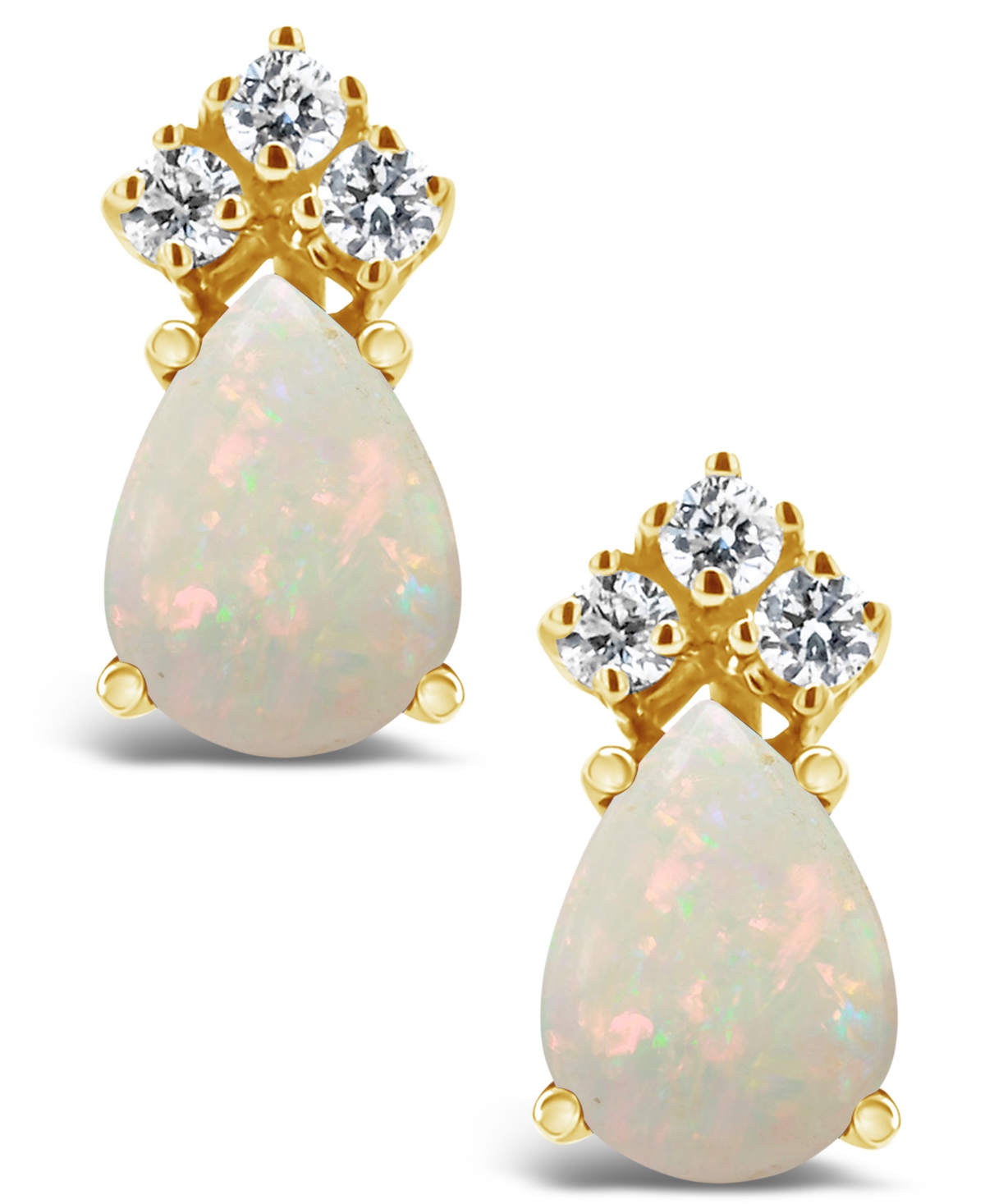Opal (3/4 ct. t.w.) and Diamond (1/8 ct. t.w.) Stud Earrings in 14K Yellowor 14K White- Gold