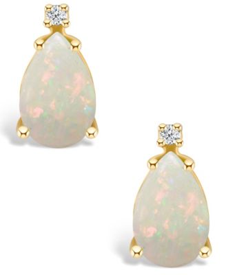 Opal (1 ct. t.w.) and Diamond Accent Stud Earrings in 14K Gold or 14K White Gold