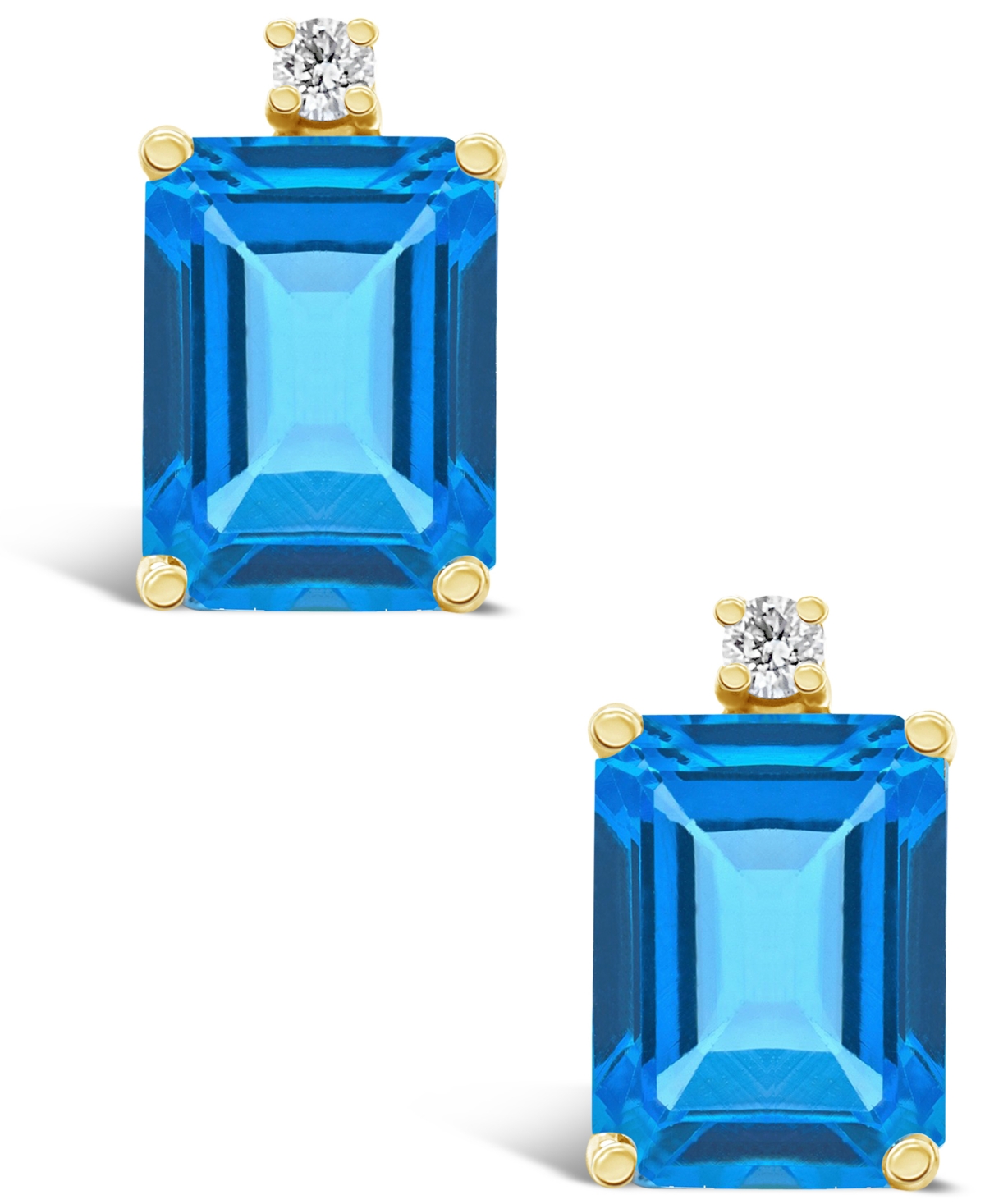 (4 ct.t.w) and Diamond Accent Stud Earrings in 14K Yellow Gold - Blue Topaz