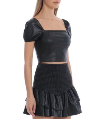 leather puff sleeve crop top
