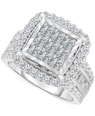 Macy's - Diamond Princess Cluster Engagement Ring (3 ct. t.w.) in 10k White Gold
