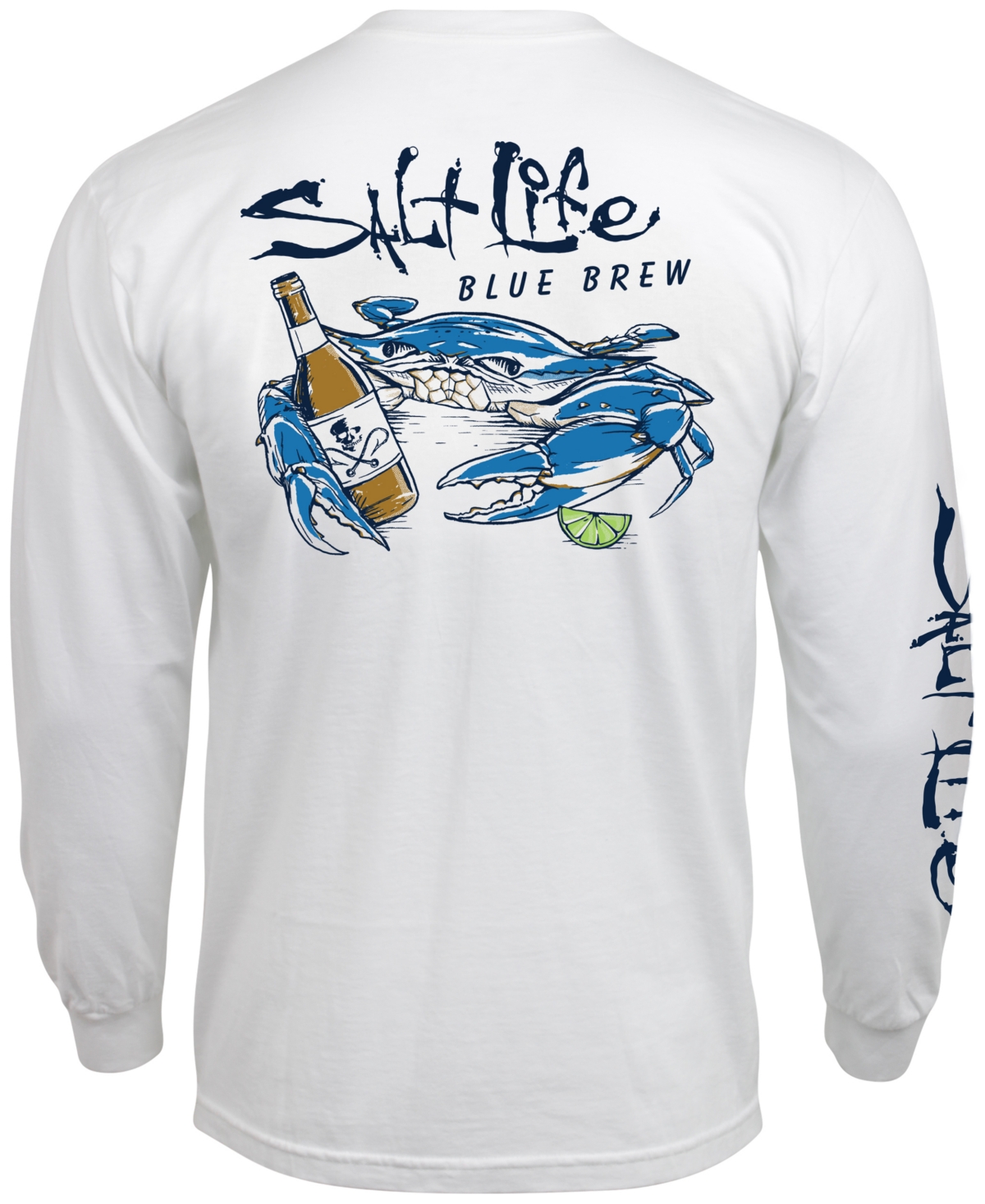 SALT LIFE MEN'S BLUE BREW CRAB LONG-SLEEVE T-SHIRT 