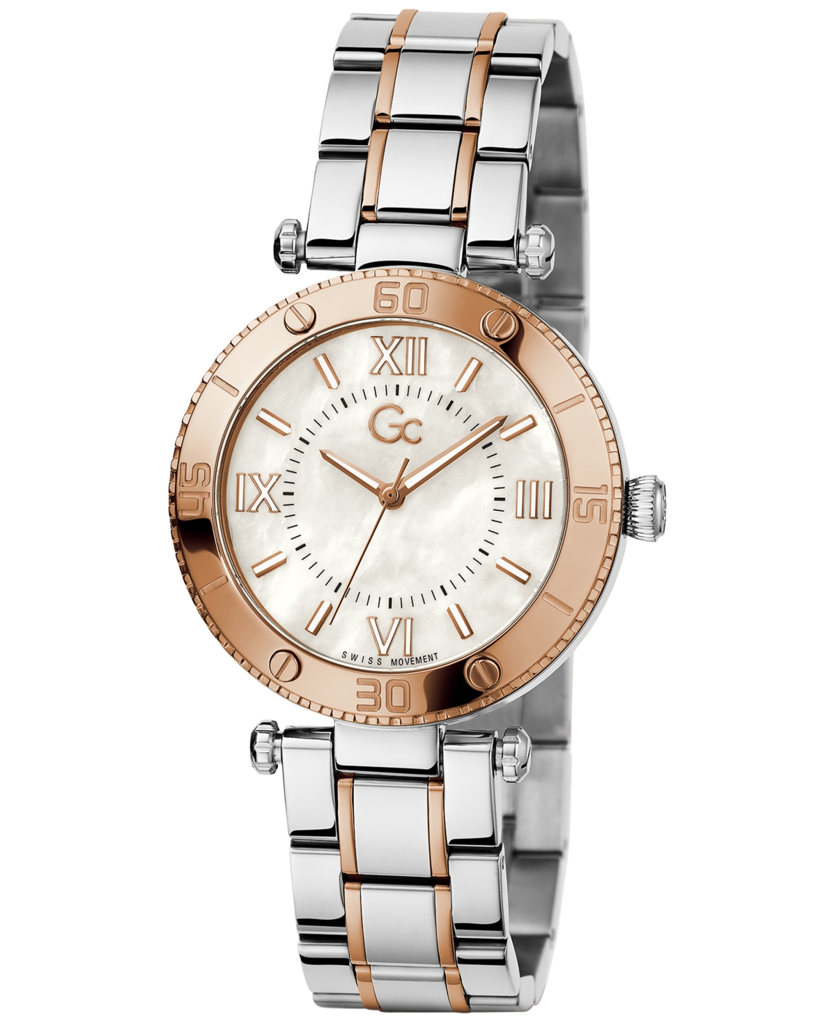 Shop Guess Gc Muse Women's Swiss Two-tone Stainless Steel Bracelet Watch 34mm In Gold-tone