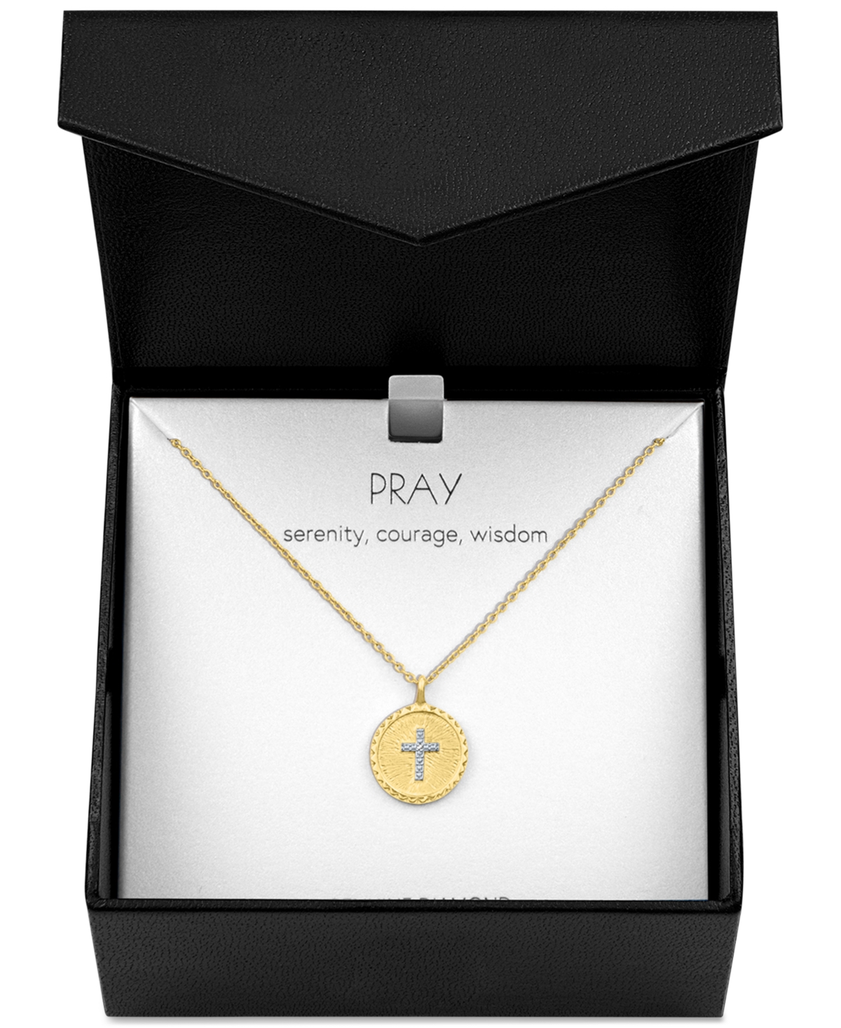 Diamond Accent Cross Disc Pendant Necklace in 14k Gold-Plated Sterling Silver, 16