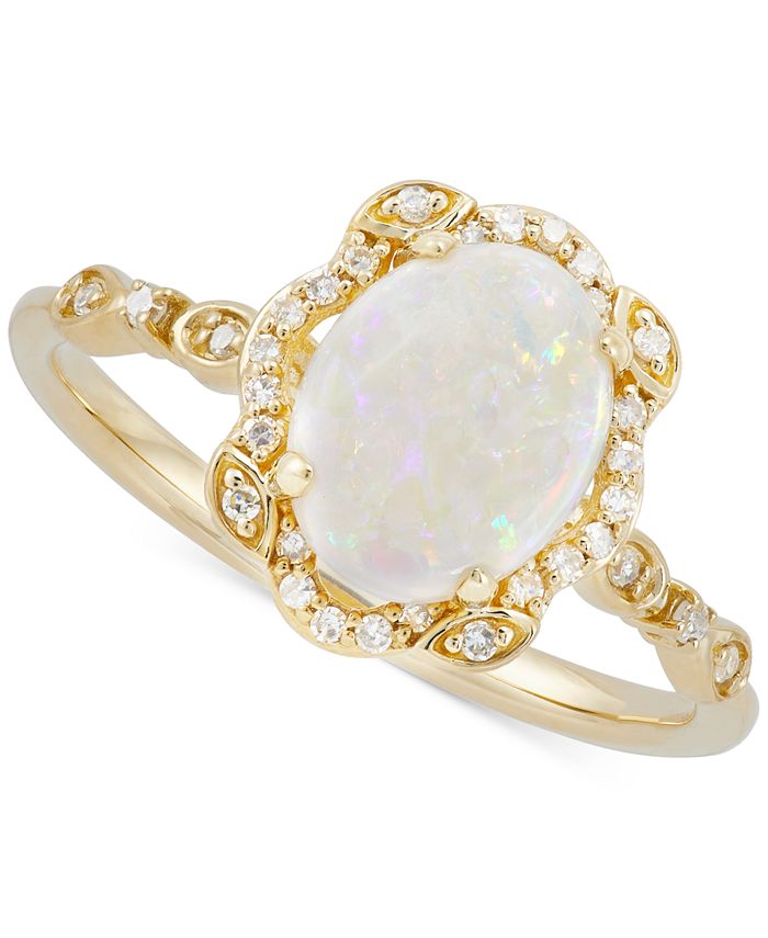 Macy's Opal (1 ct. t.w.) & Diamond (1/8 ct. t.w.) Ring in 14k Gold - Macy's