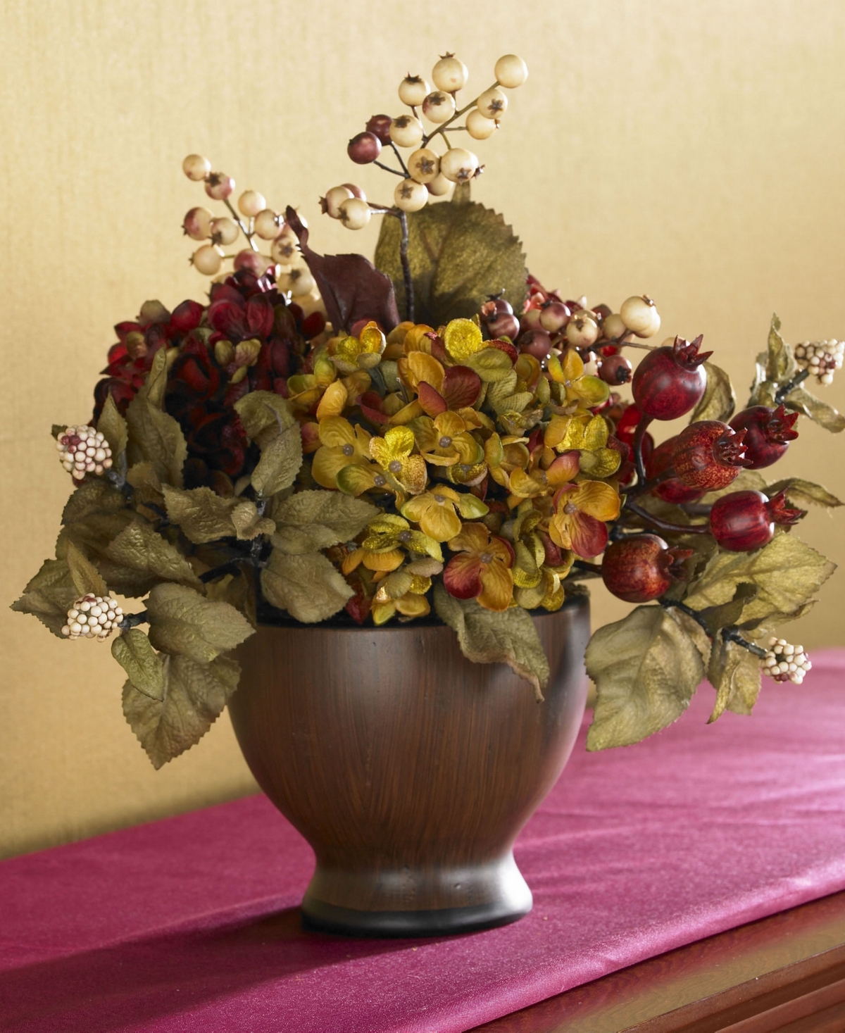 NEARLY NATURAL AUTUMN HYDRANGEA W/ROUND VASE 