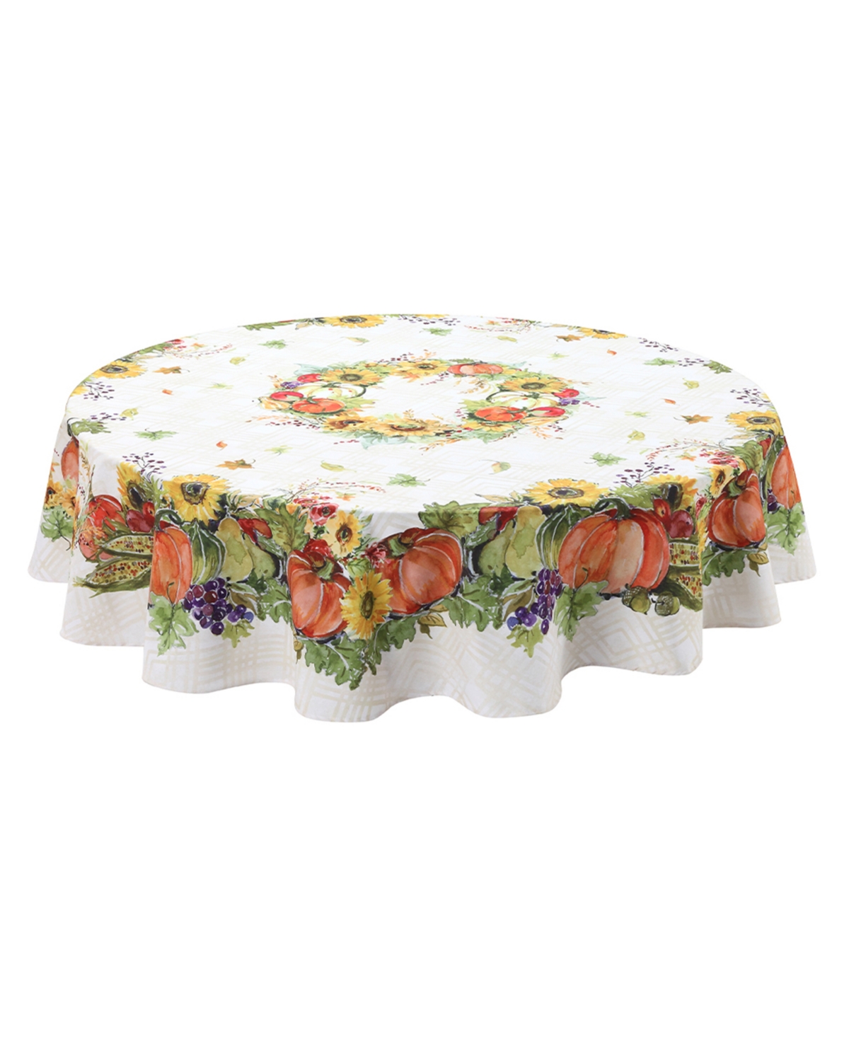 Laural Home Cornucopia Harvest 70" Round Tablecloth - Taupe