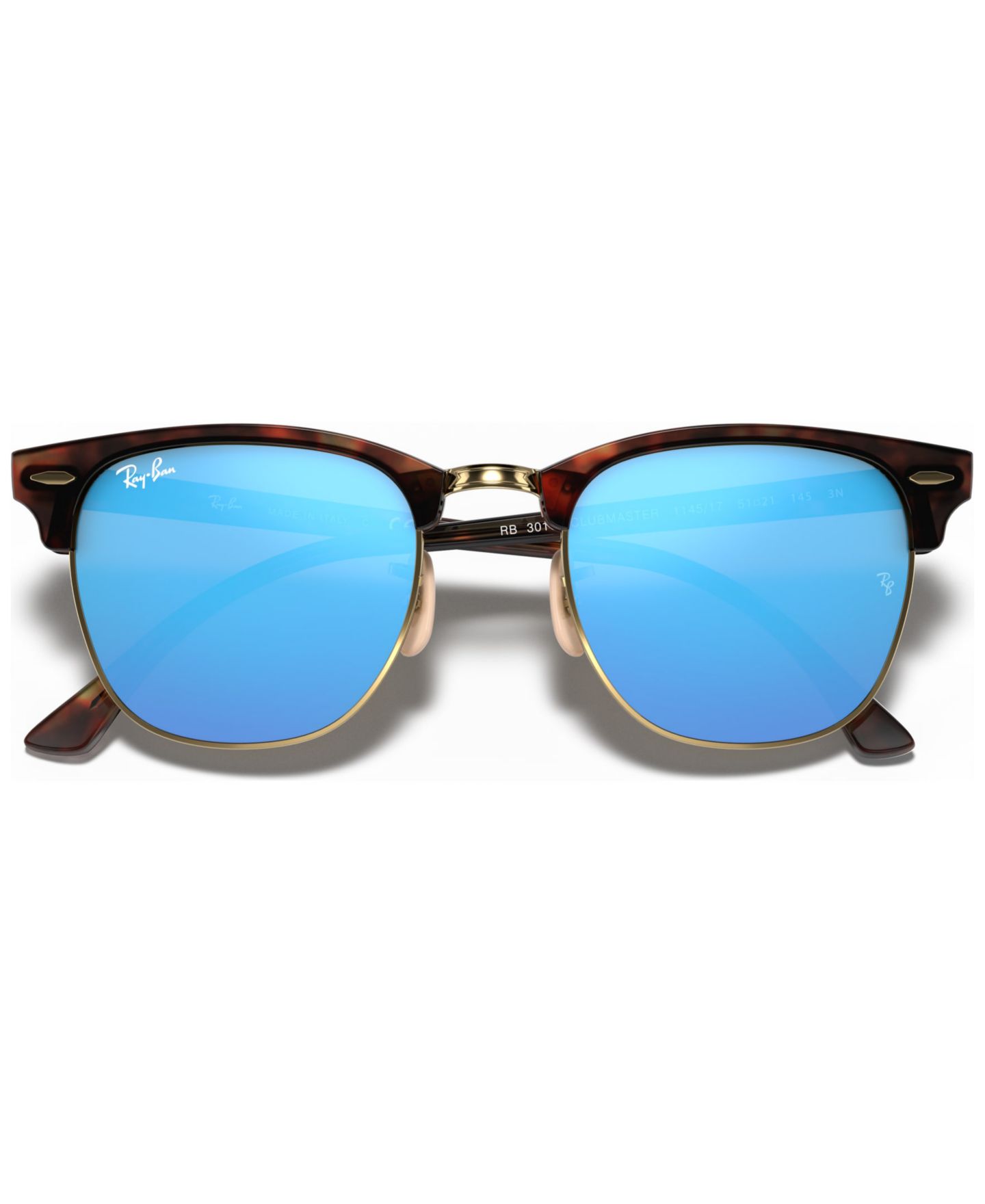 Солнцезащитные очки Ray-Ban Unisex Sunglasses, RB3016 Clubmaster Mineral Flash Lenses, цвет: Золотой синий — фото 10