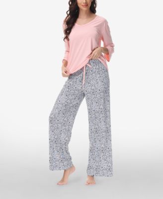 Women's Drop Sleeve Top with Wide Leg Lounge Pant Set, 2 Piece