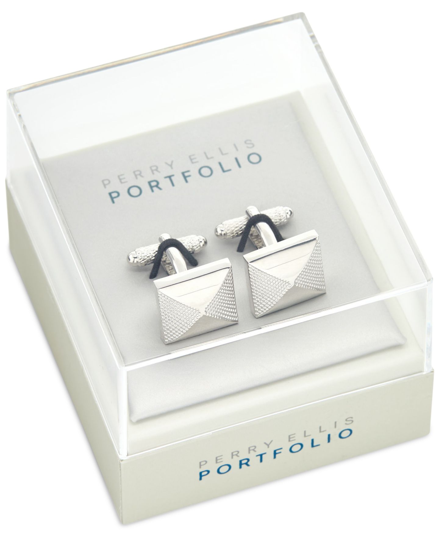 Мужские запонки Perry Ellis Portfolio Pyramid Cufflinks, цвет: Серебряный — фото 2