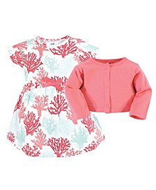 Baby Girls Short Sleeve Dress and Long Sleeve Cardigan, 2-Piece Set