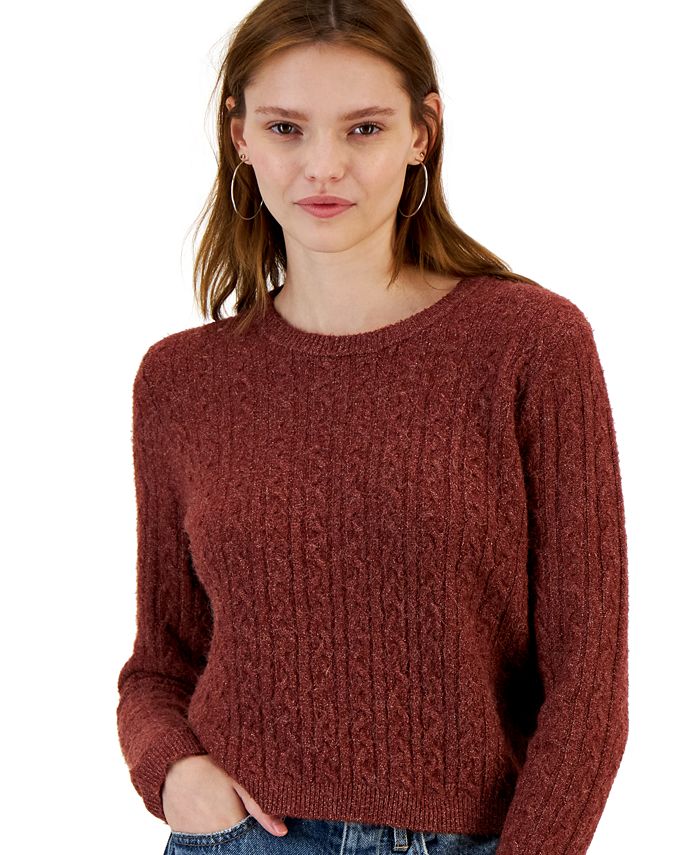 Hippie Rose Juniors' CableKnit Crewneck Pullover Sweater & Reviews