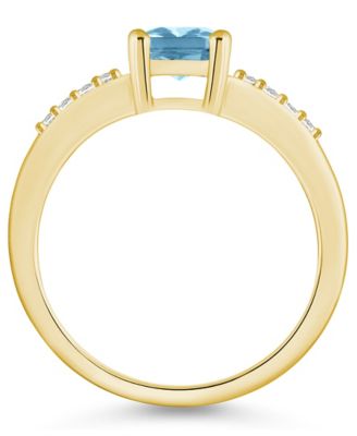 Aquamarine (1-3/8 ct .t.w.) and Diamond (1/8 ct .t.w.) Ring in 14K Yellow Gold