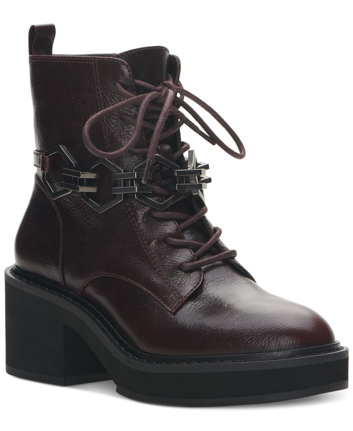 VINCE CAMUTO WOMEN'S KELTANA CHAINED LACE-UP COMBAT BOOTIES WOMEN'S SHOES