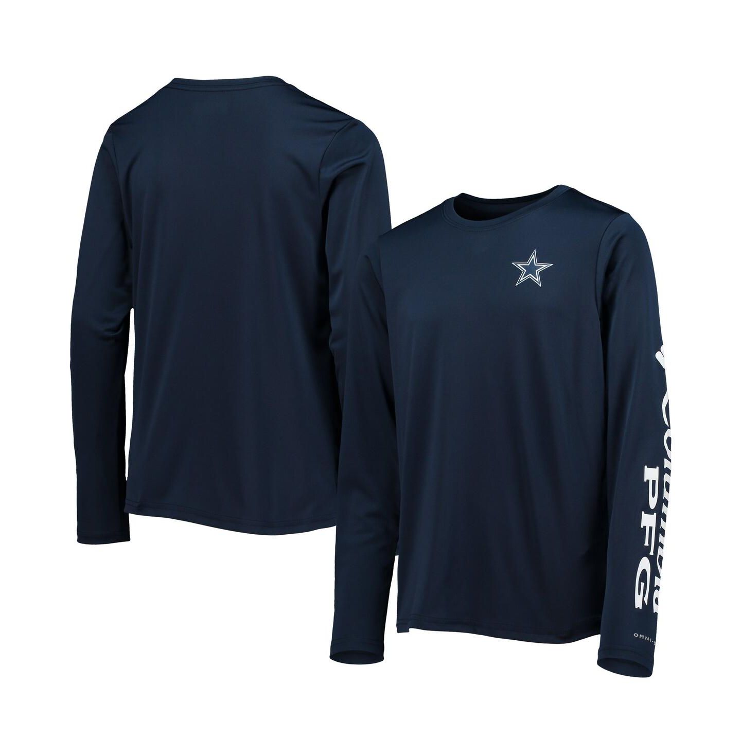 Футболка Columbia Navy and White Dallas Cowboys Terminal Tackle Omni-Shade Long Sleeve T-shirt для мальчиков — фото 1