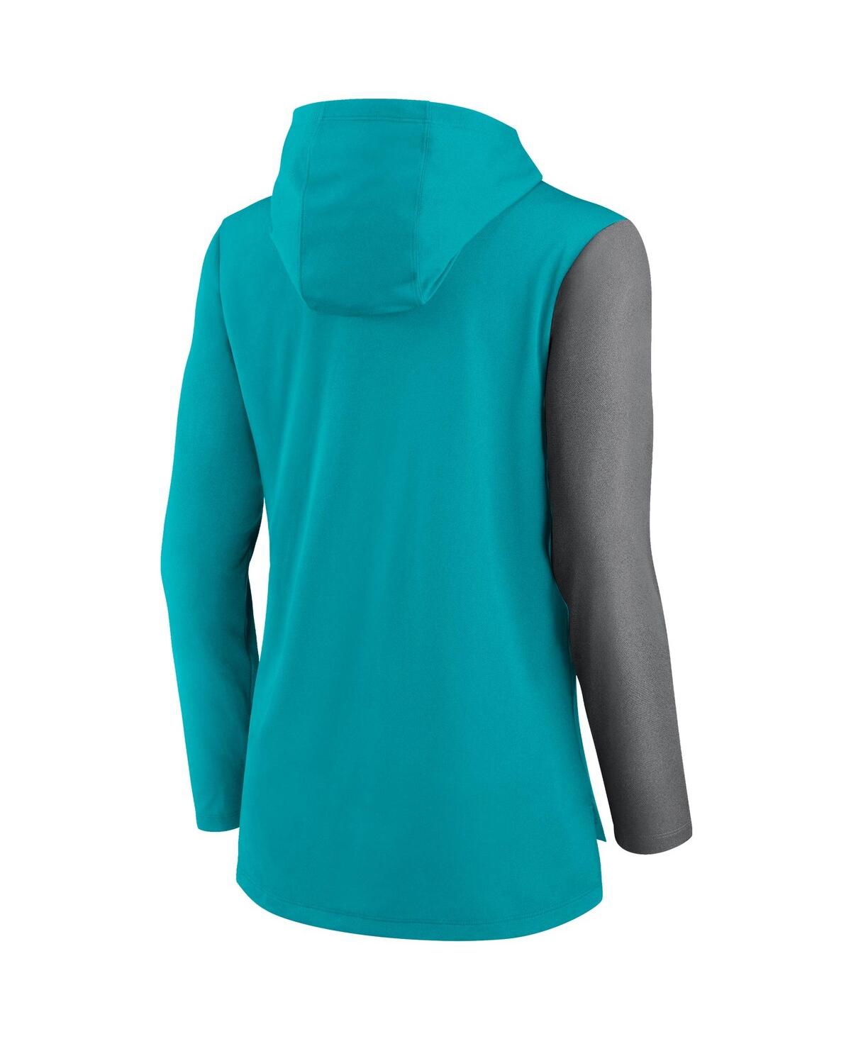 Women's Aqua And Heathered Charcoal Miami Dolphins Chevron Hoodie  Performance Long Sleeve T-shi In Aqua,heathered Charcoal