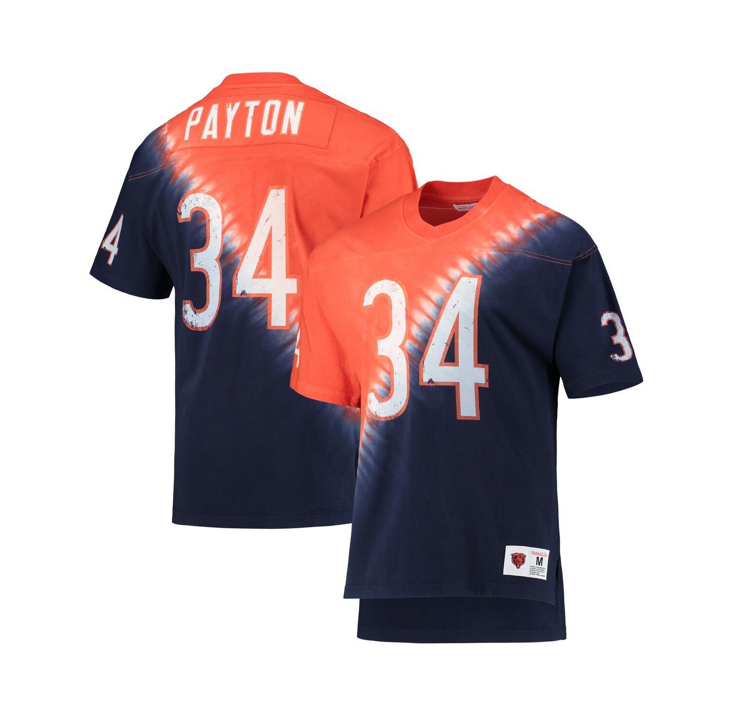 Men's Walter Payton Orange, Navy Chicago Bears Retired Player Name and Number Diagonal Tie-Dye V-Neck T-shirt